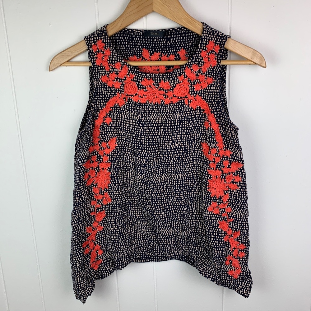THML Embroidered Top Sleeveless Black Boho Women’s Medium